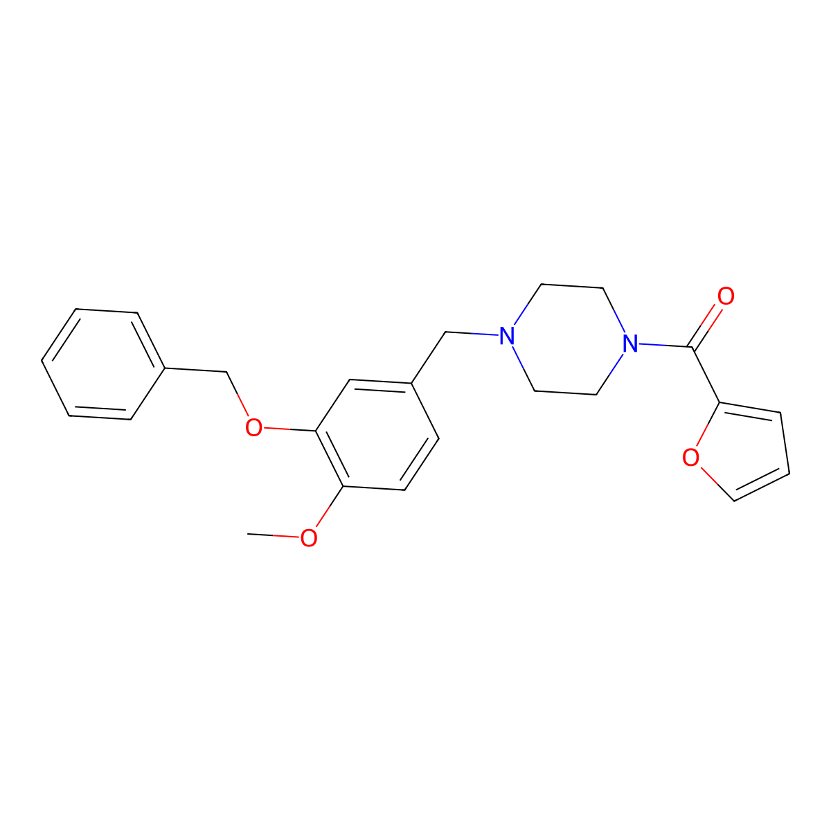 Furan-2-yl-[4-[(4-methoxy-3-phenylmethoxyphenyl)methyl]piperazin-1-yl]methanone molecular structure, CAS 423743-82-2