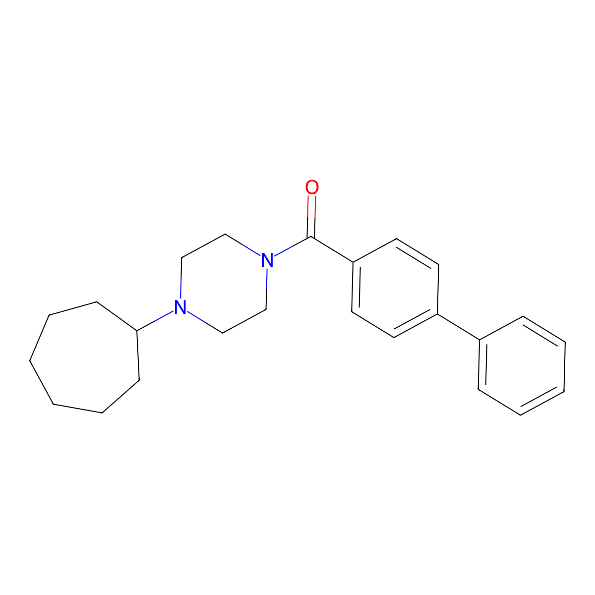 (4-Cycloheptylpiperazin-1-yl)-(4-phenylphenyl)methanone molecular structure, CAS 423743-85-5