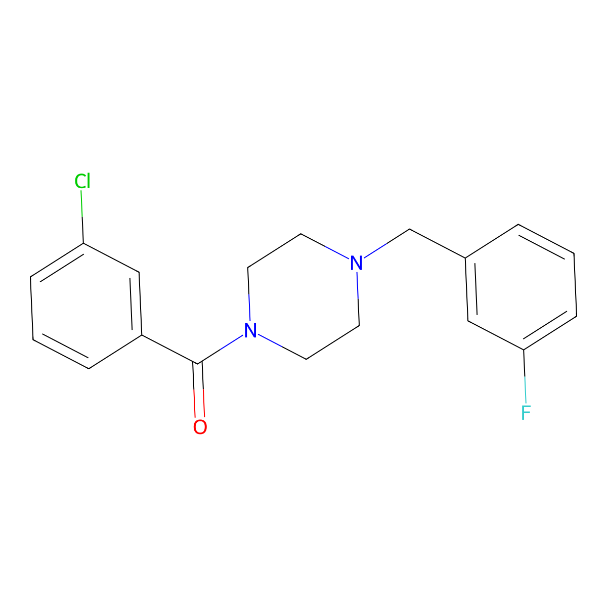 (3-Chlorophenyl)-[4-[(3-fluorophenyl)methyl]piperazin-1-yl]methanone molecular structure, CAS 423743-89-9