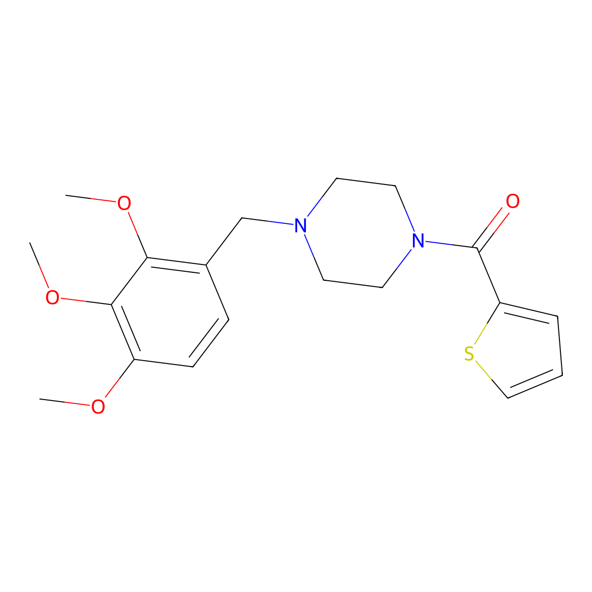 Thiophen-2-yl-[4-[(2,3,4-trimethoxyphenyl)methyl]piperazin-1-yl]methanone molecular structure, CAS 423743-91-3