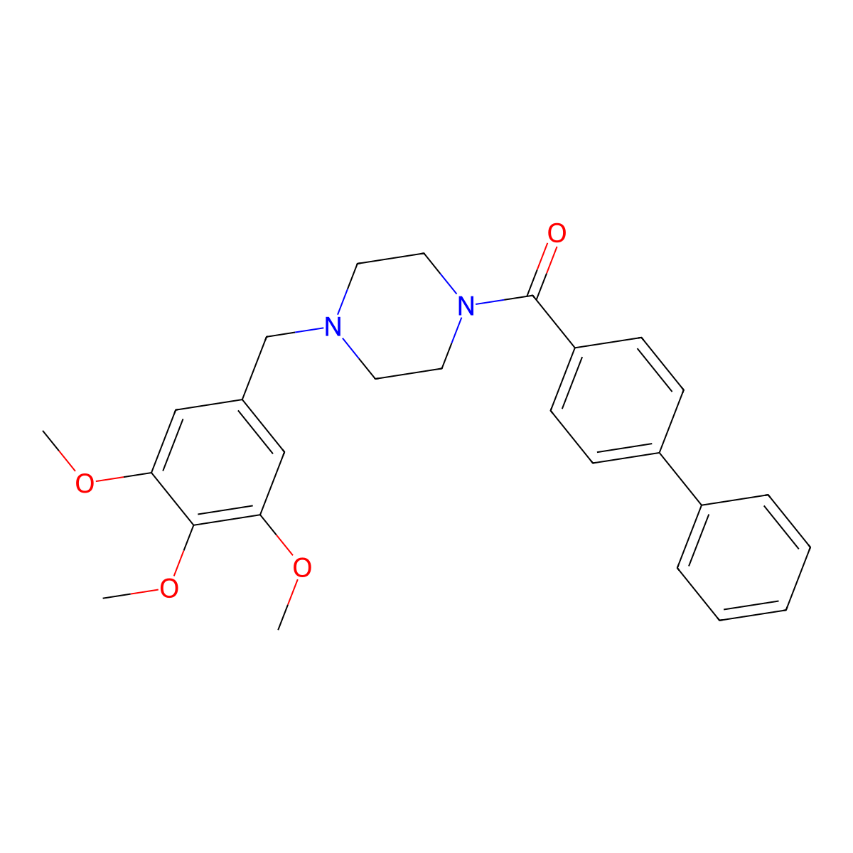 Biphenyl-4-yl[4-(3,4,5-trimethoxybenzyl)piperazin-1-yl]methanone molecular structure, CAS 423743-94-6