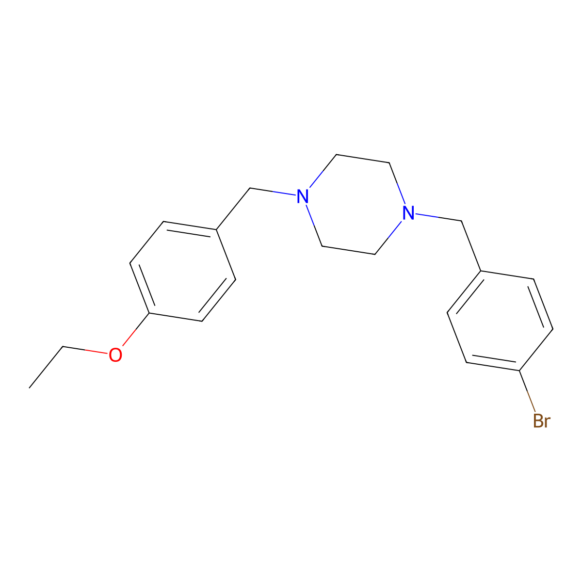 1-[(4-Bromophenyl)methyl]-4-[(4-ethoxyphenyl)methyl]piperazine molecular structure, CAS 423744-15-4