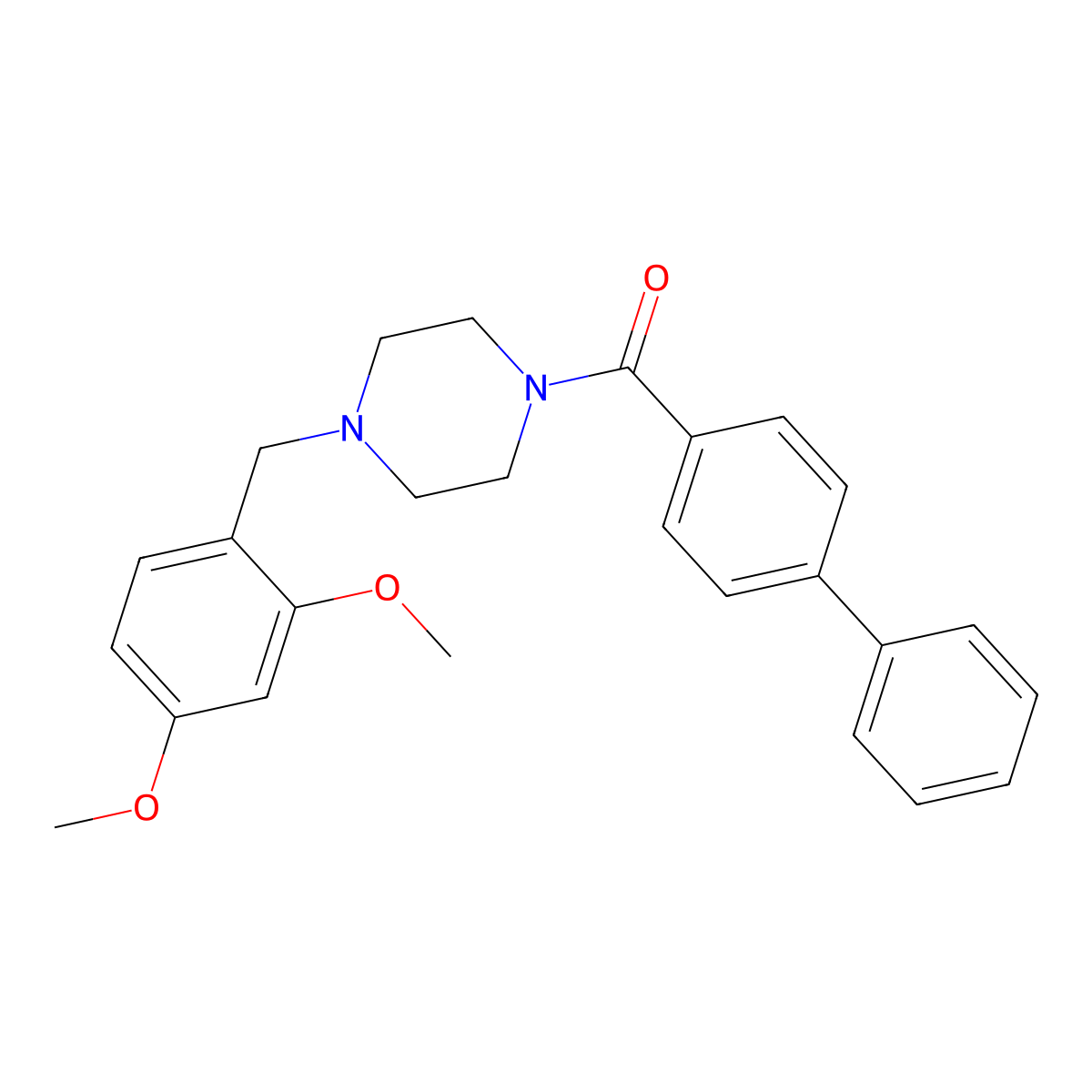Biphenyl-4-yl[4-(2,4-dimethoxybenzyl)piperazin-1-yl]methanone molecular structure, CAS 423744-21-2