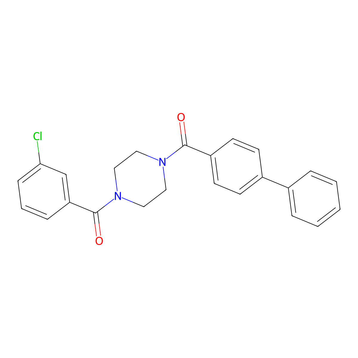 Biphenyl-4-yl{4-[(3-chlorophenyl)carbonyl]piperazin-1-yl}methanone molecular structure, CAS 423744-23-4