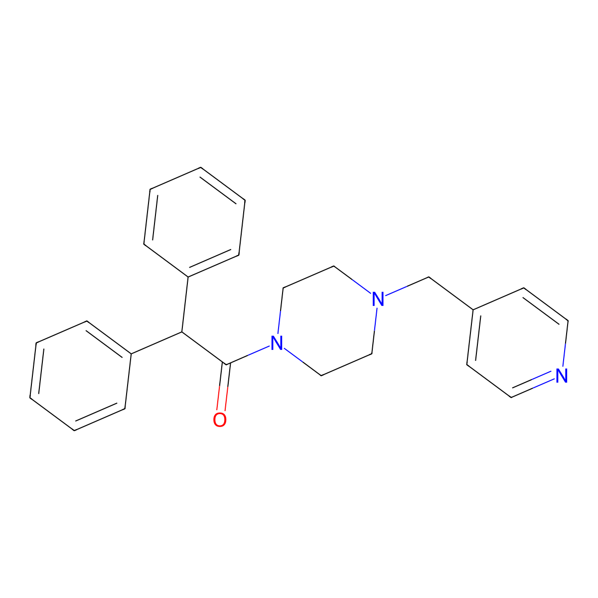 2,2-Diphenyl-1-[4-(pyridin-4-ylmethyl)piperazin-1-yl]ethanone molecular structure, CAS 423744-25-6