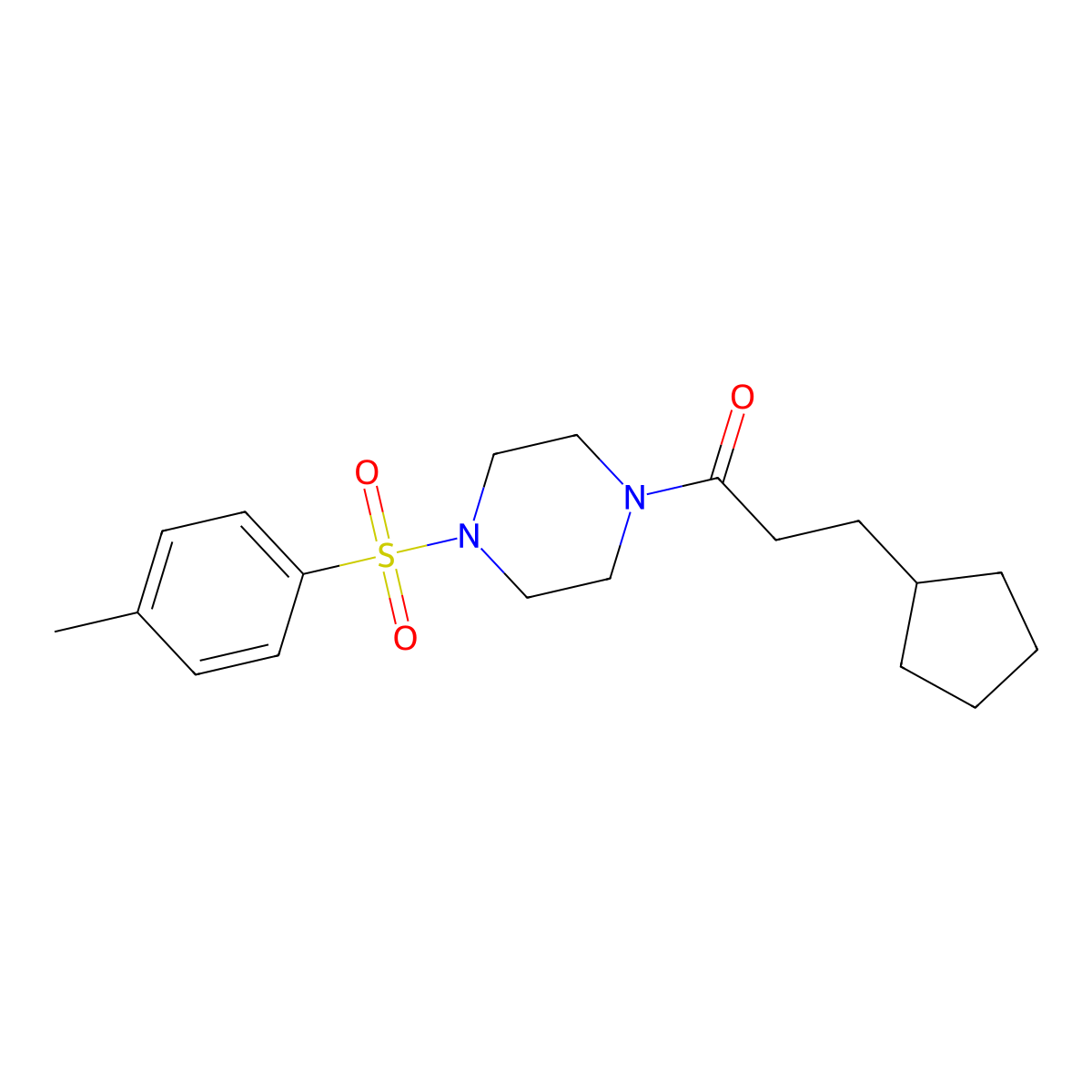 3-Cyclopentyl-1-[4-(4-methylphenyl)sulfonylpiperazin-1-yl]propan-1-one molecular structure, CAS 423744-39-2