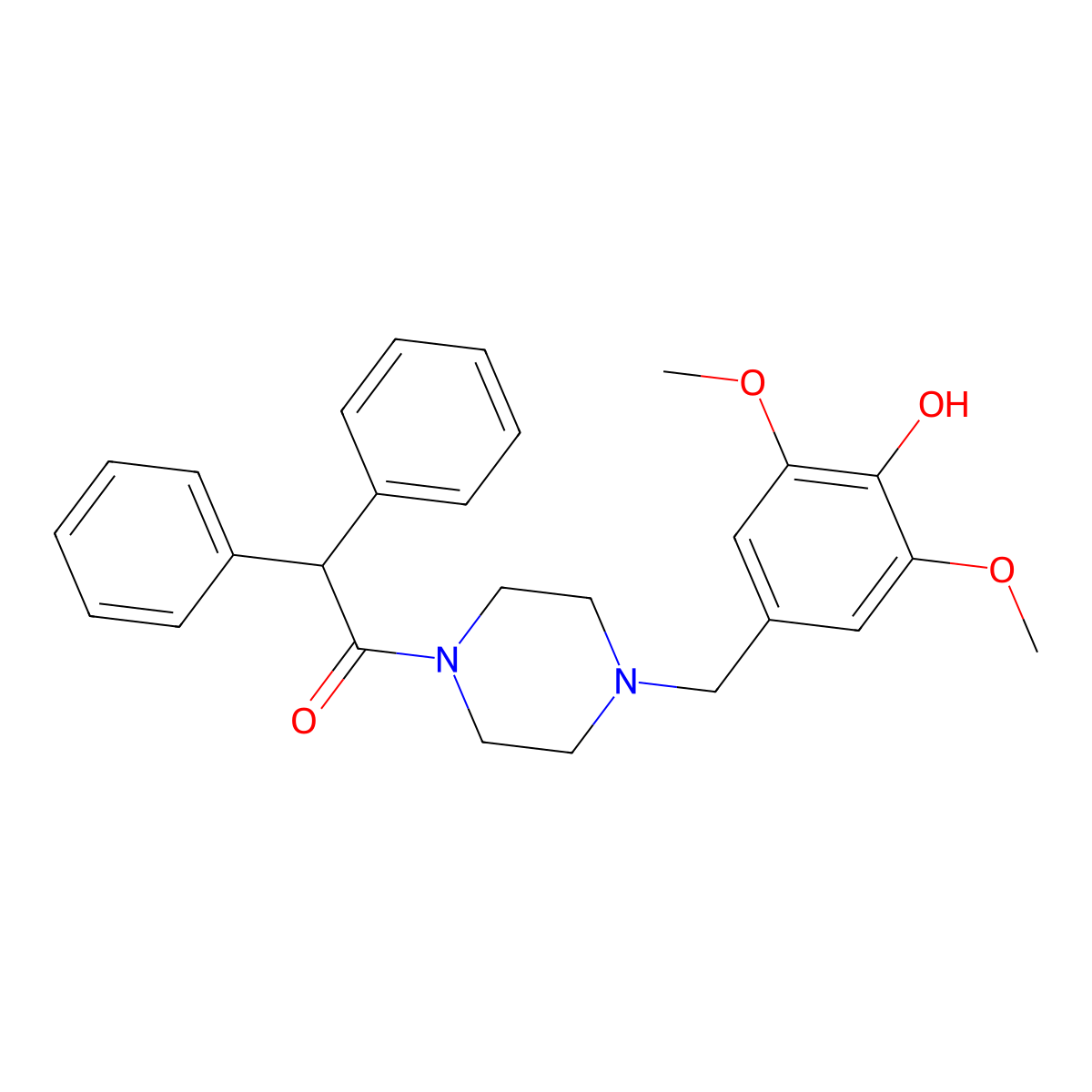 1-[4-[(4-Hydroxy-3,5-dimethoxyphenyl)methyl]piperazin-1-yl]-2,2-diphenylethanone molecular structure, CAS 423744-65-4