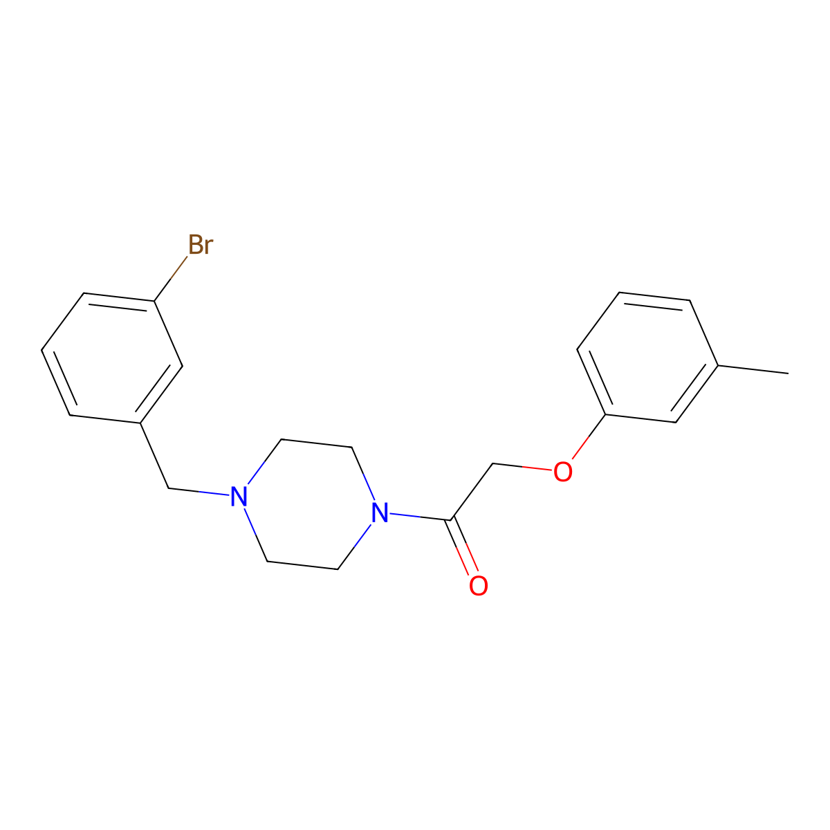 1-[4-[(3-Bromophenyl)methyl]piperazin-1-yl]-2-(3-methylphenoxy)ethanone molecular structure, CAS 423744-81-4