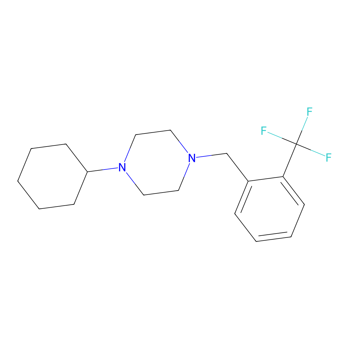 1-Cyclohexyl-4-[2-(trifluoromethyl)benzyl]piperazine molecular structure, CAS 423744-91-6