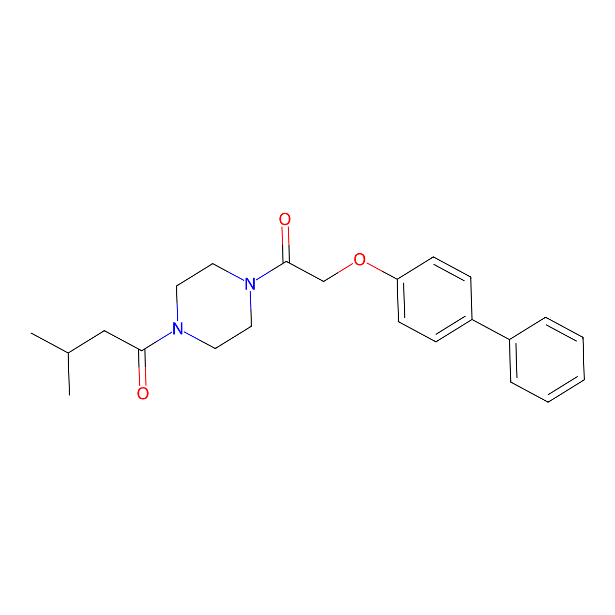 1-{4-[(Biphenyl-4-yloxy)acetyl]piperazin-1-yl}-3-methylbutan-1-one molecular structure, CAS 423745-13-5