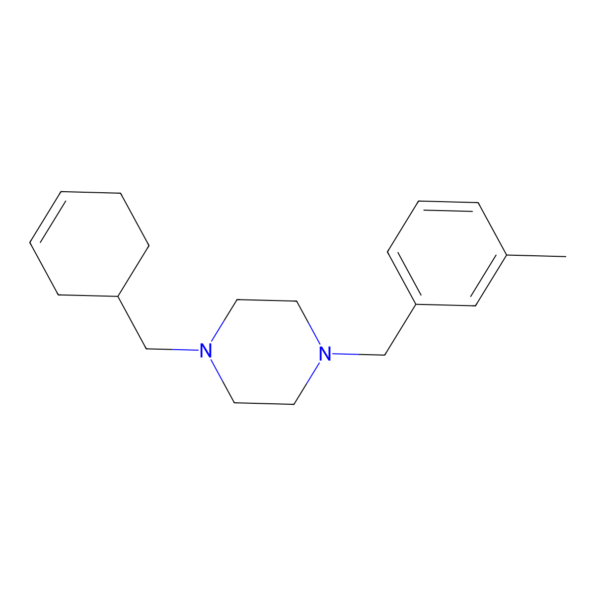 1-(Cyclohex-3-en-1-ylmethyl)-4-(3-methylbenzyl)piperazine molecular structure, CAS 423745-23-7