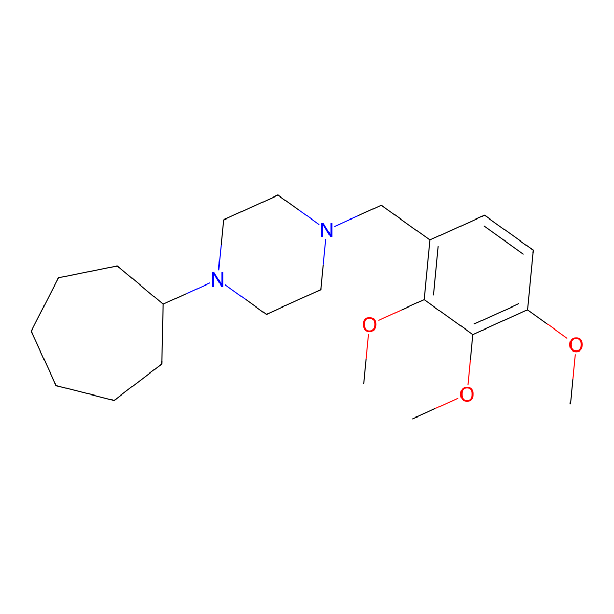 1-Cycloheptyl-4-(2,3,4-trimethoxybenzyl)piperazine molecular structure, CAS 423745-43-1