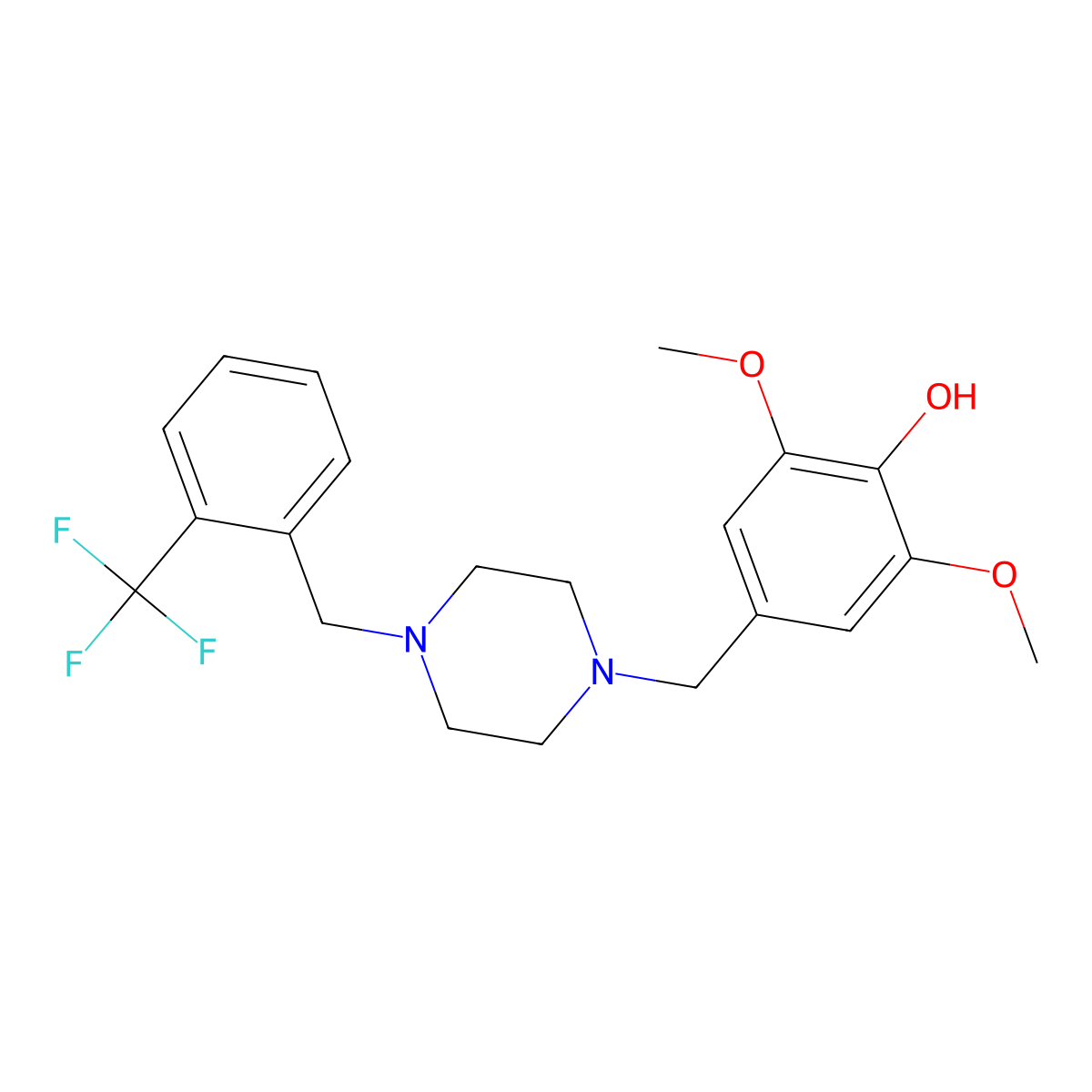 2,6-Dimethoxy-4-[4-(2-trifluoromethyl-benzyl)-piperazin-1-ylmethyl]-phenol molecular structure, CAS 423745-55-5