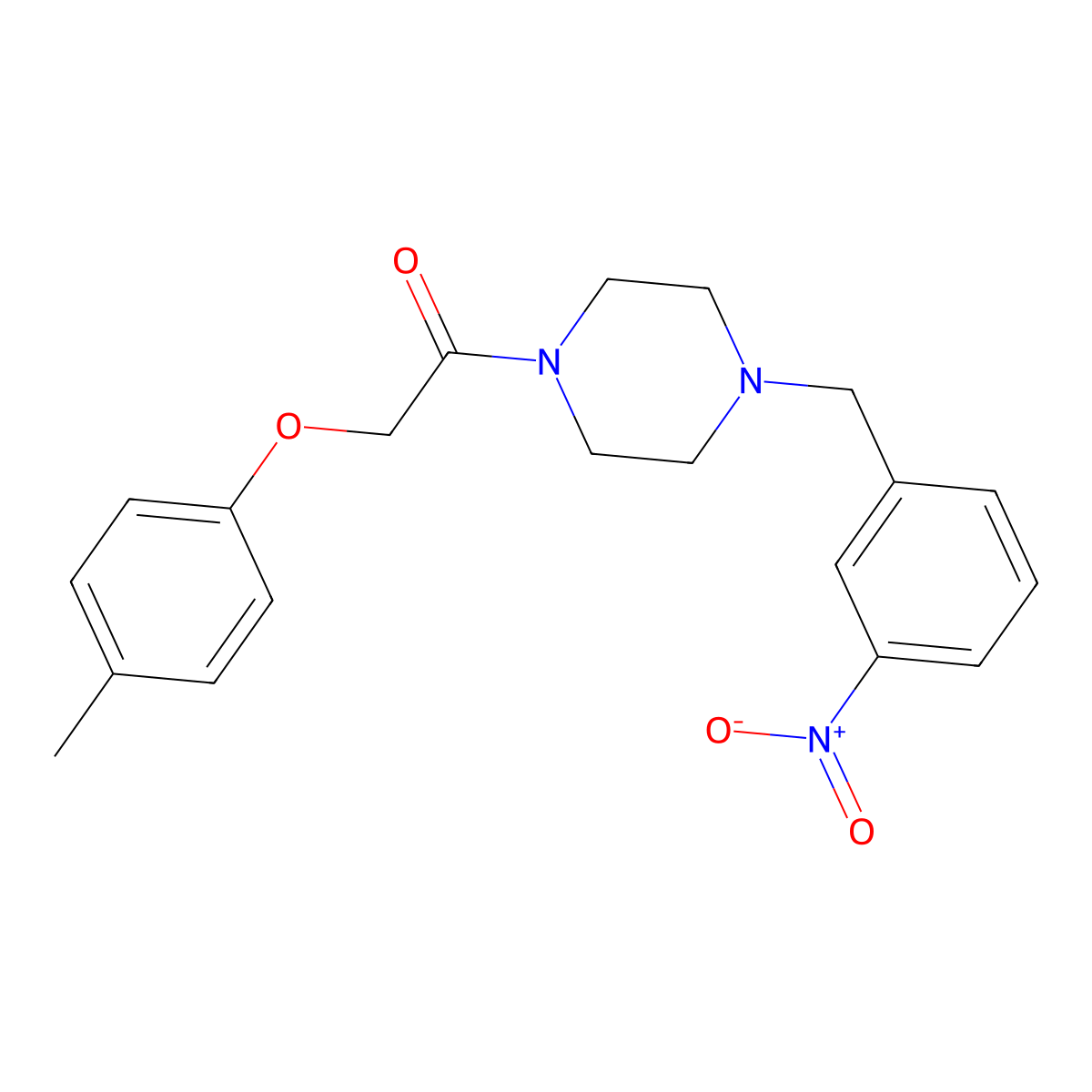 2-(4-Methylphenoxy)-1-[4-[(3-nitrophenyl)methyl]piperazin-1-yl]ethanone molecular structure, CAS 423745-90-8