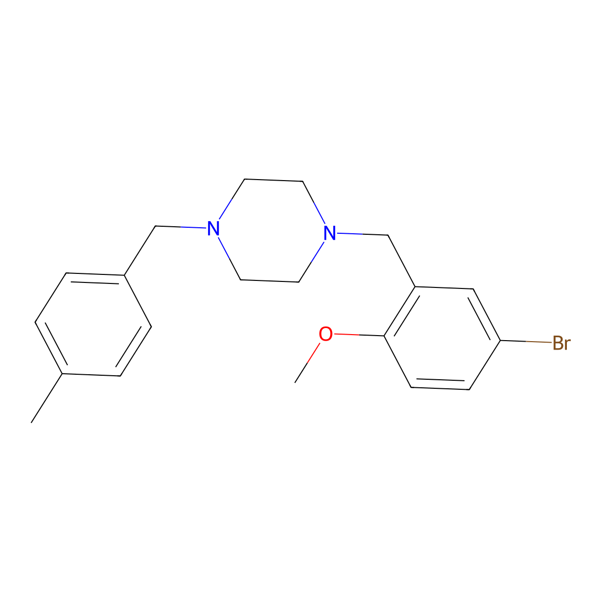 1-[(5-Bromo-2-methoxyphenyl)methyl]-4-[(4-methylphenyl)methyl]piperazine molecular structure, CAS 423746-01-4