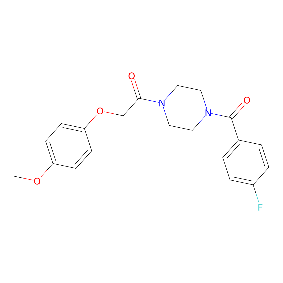 1-[4-(4-Fluorobenzoyl)piperazin-1-yl]-2-(4-methoxyphenoxy)ethanone molecular structure, CAS 423746-15-0