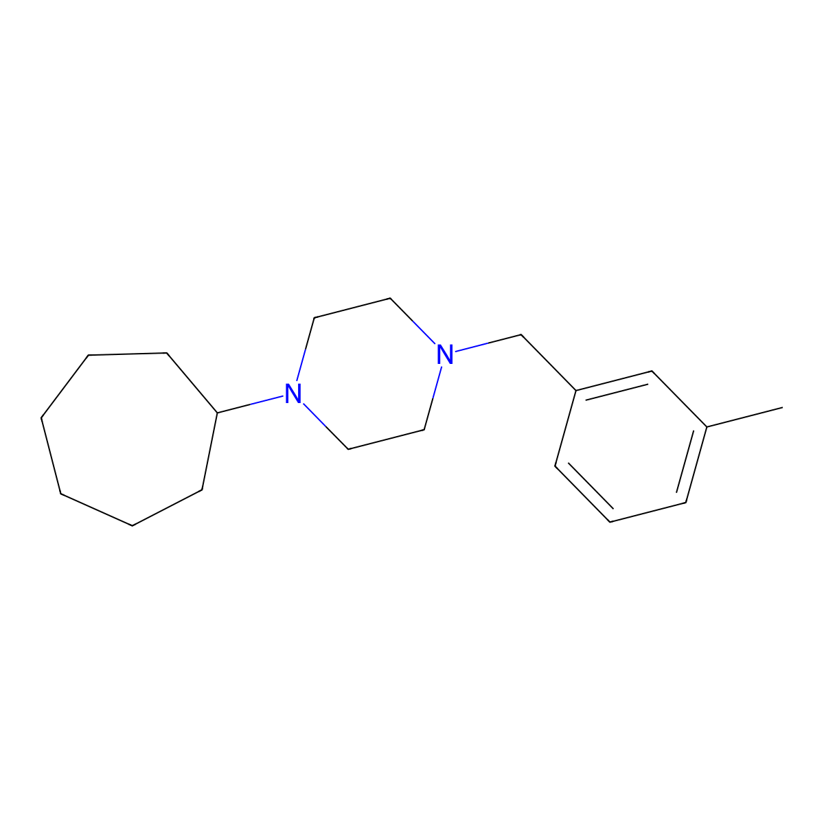 1-Cycloheptyl-4-[(3-methylphenyl)methyl]piperazine molecular structure, CAS 423746-20-7