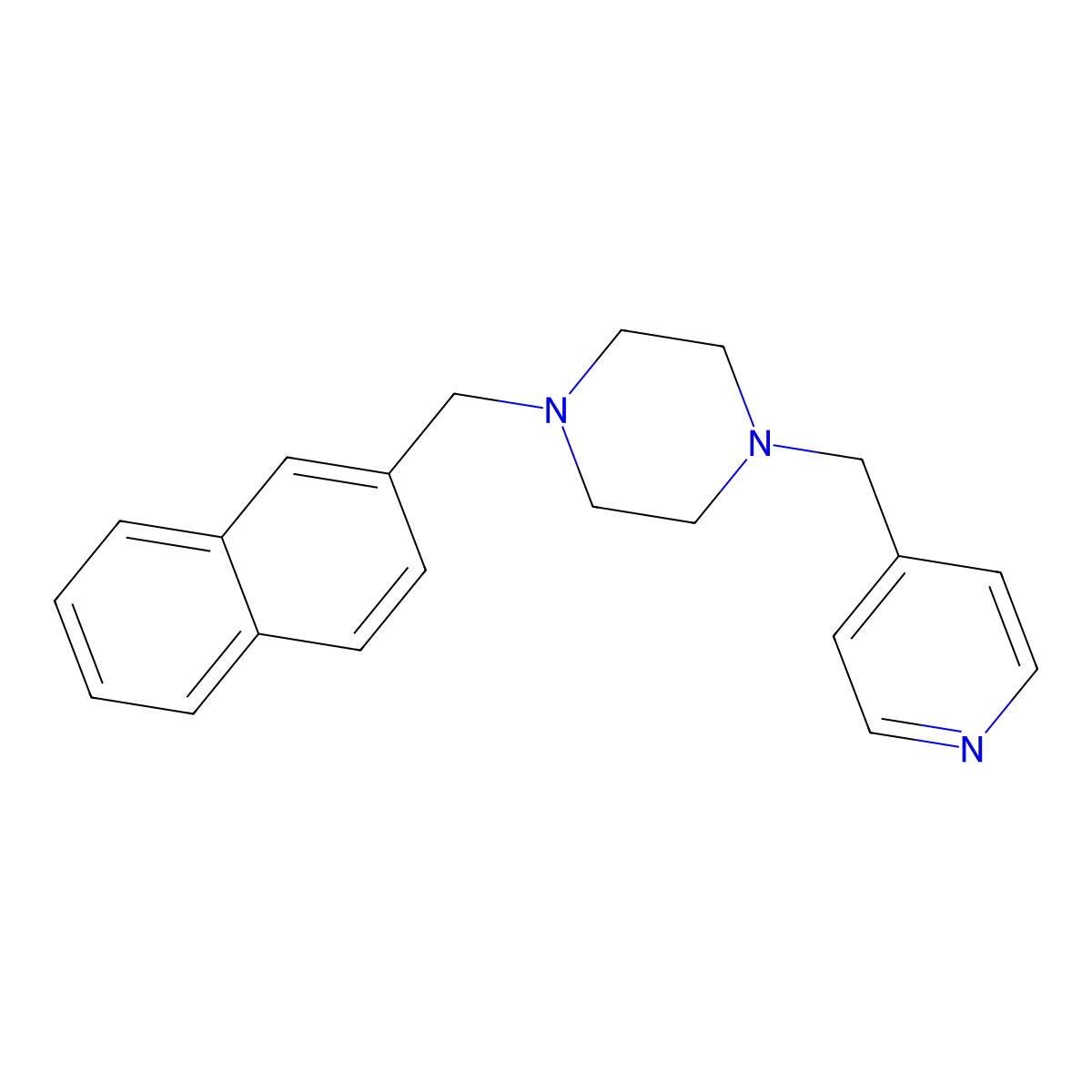 1-(Naphthalen-2-ylmethyl)-4-(pyridin-4-ylmethyl)piperazine molecular structure, CAS 423746-67-2