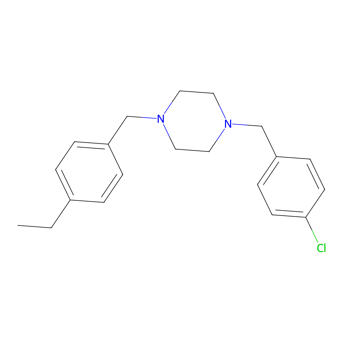 1-(4-Chlorobenzyl)-4-(4-ethylbenzyl)piperazine molecular structure, CAS 423746-75-2