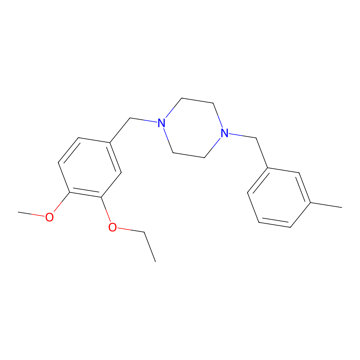 1-[(3-Ethoxy-4-methoxyphenyl)methyl]-4-[(3-methylphenyl)methyl]piperazine molecular structure, CAS 423746-80-9