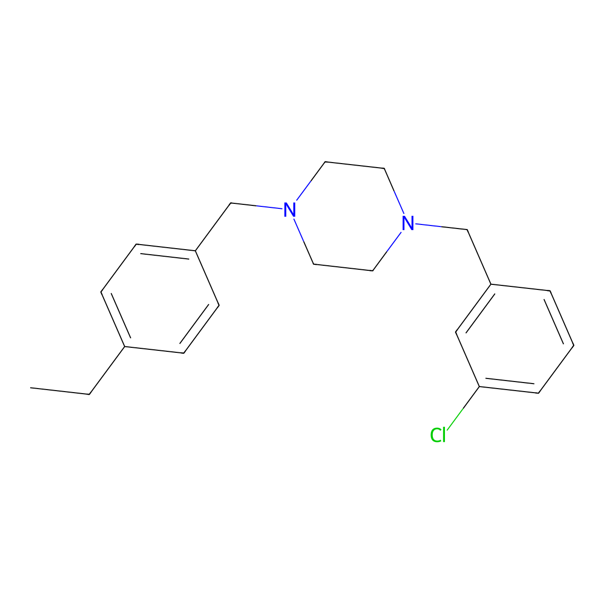 1-[(3-Chlorophenyl)methyl]-4-[(4-ethylphenyl)methyl]piperazine molecular structure, CAS 423747-02-8