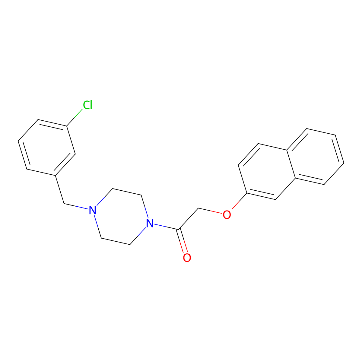 1-[4-[(3-Chlorophenyl)methyl]piperazin-1-yl]-2-naphthalen-2-yloxyethanone molecular structure, CAS 423747-28-8