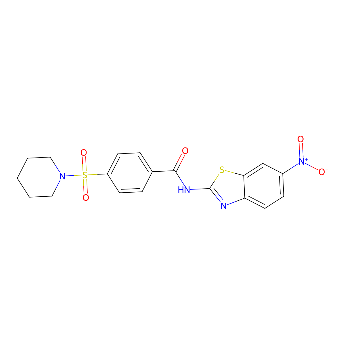 N-(6-nitro-1,3-benzothiazol-2-yl)-4-piperidin-1-ylsulfonylbenzamide molecular structure, CAS 423747-45-9