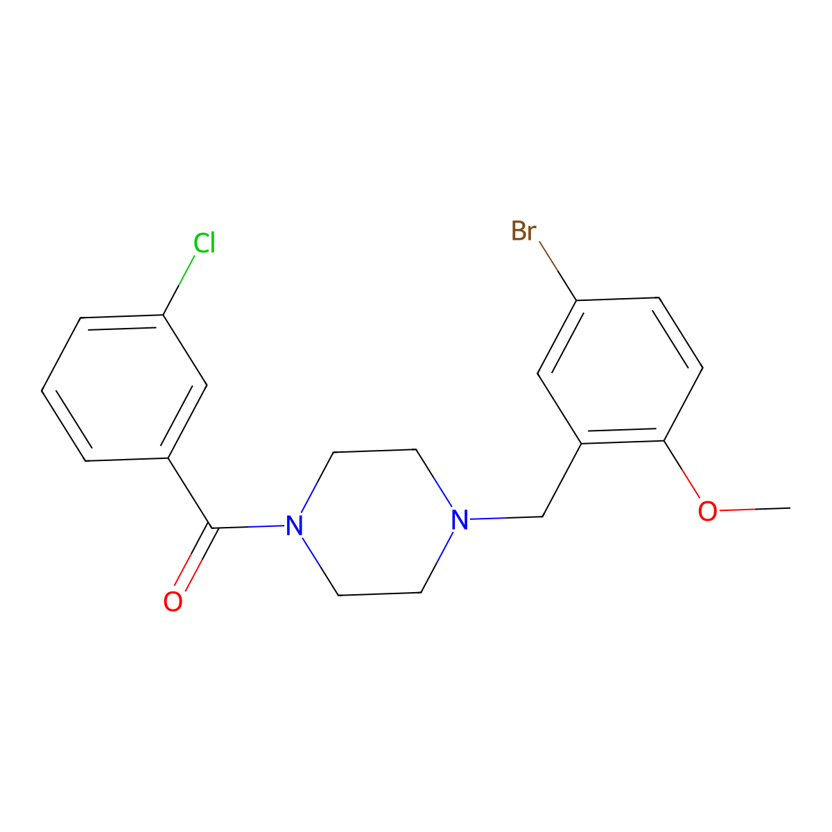 [4-[(5-Bromo-2-methoxyphenyl)methyl]piperazin-1-yl]-(3-chlorophenyl)methanone molecular structure, CAS 423747-87-9