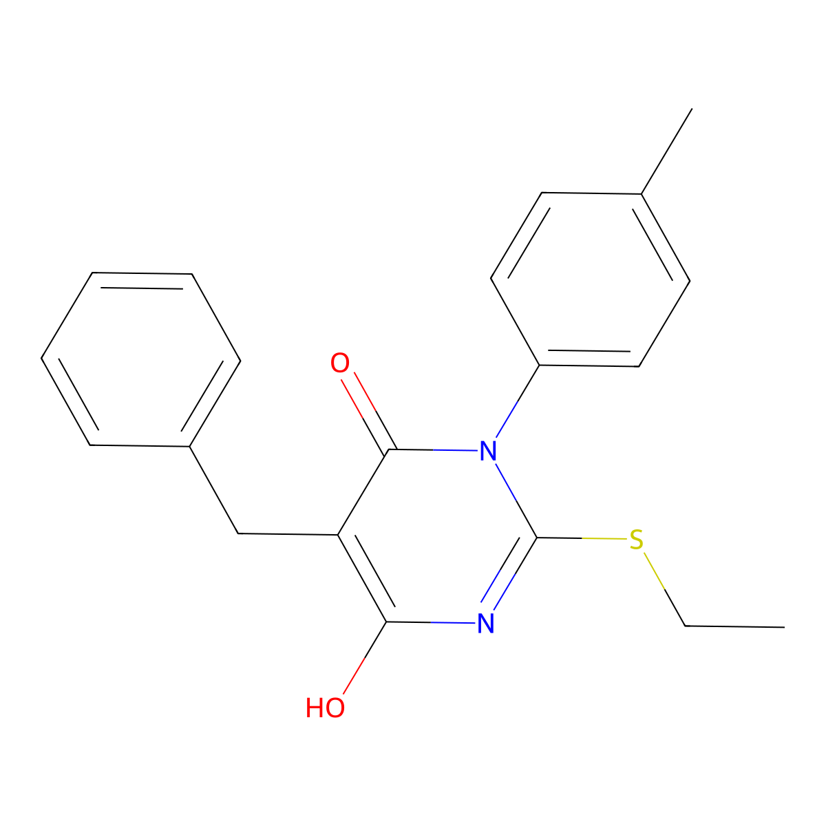 5-benzyl-2-(ethylsulfanyl)-6-hydroxy-3-(4-methylphenyl)pyrimidin-4(3H)-one molecular structure, CAS 423747-89-1