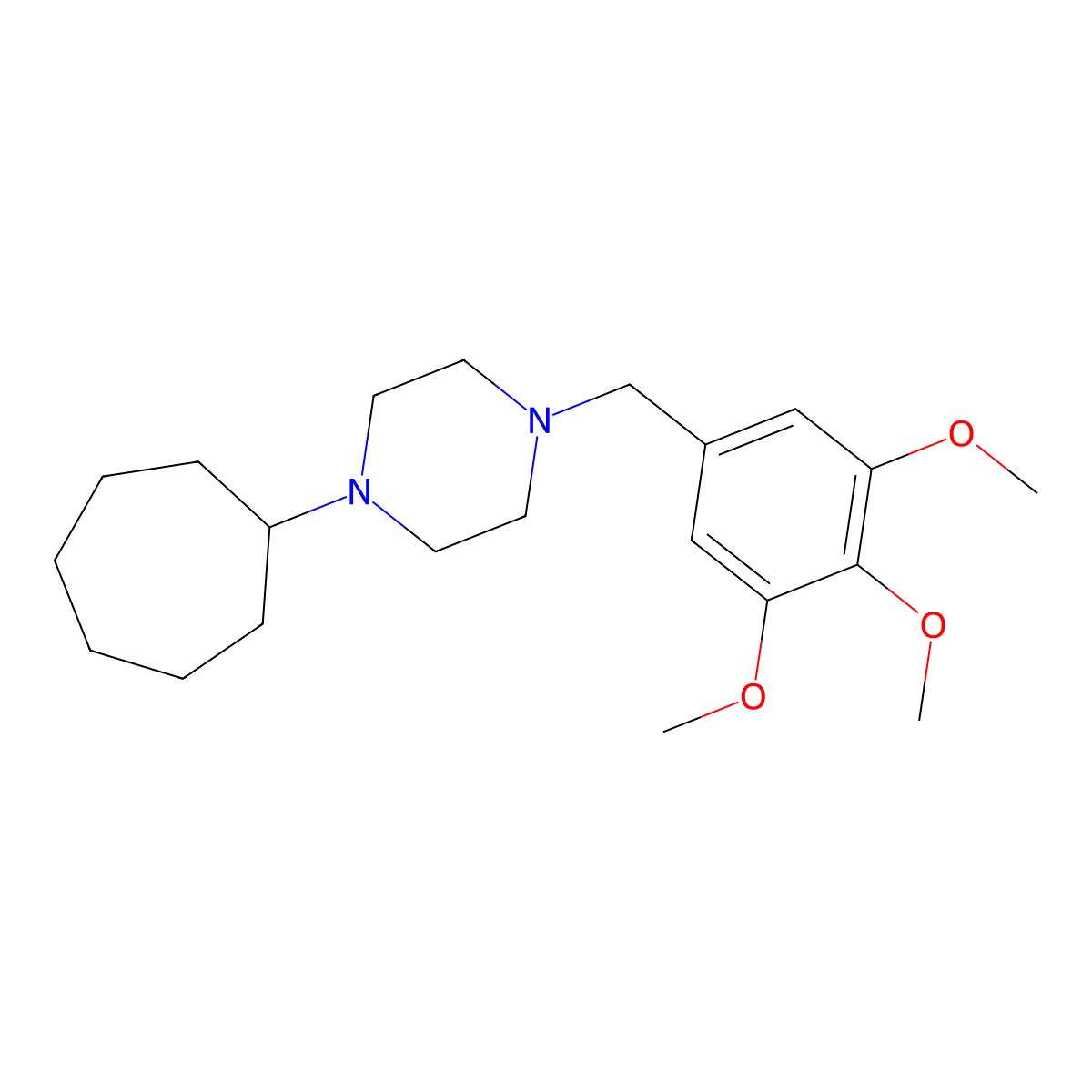 1-Cycloheptyl-4-[(3,4,5-trimethoxyphenyl)methyl]piperazine molecular structure, CAS 423747-94-8