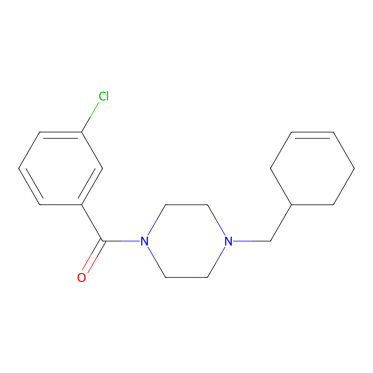 (3-Chlorophenyl)[4-(cyclohex-3-en-1-ylmethyl)piperazin-1-yl]methanone molecular structure, CAS 423747-96-0