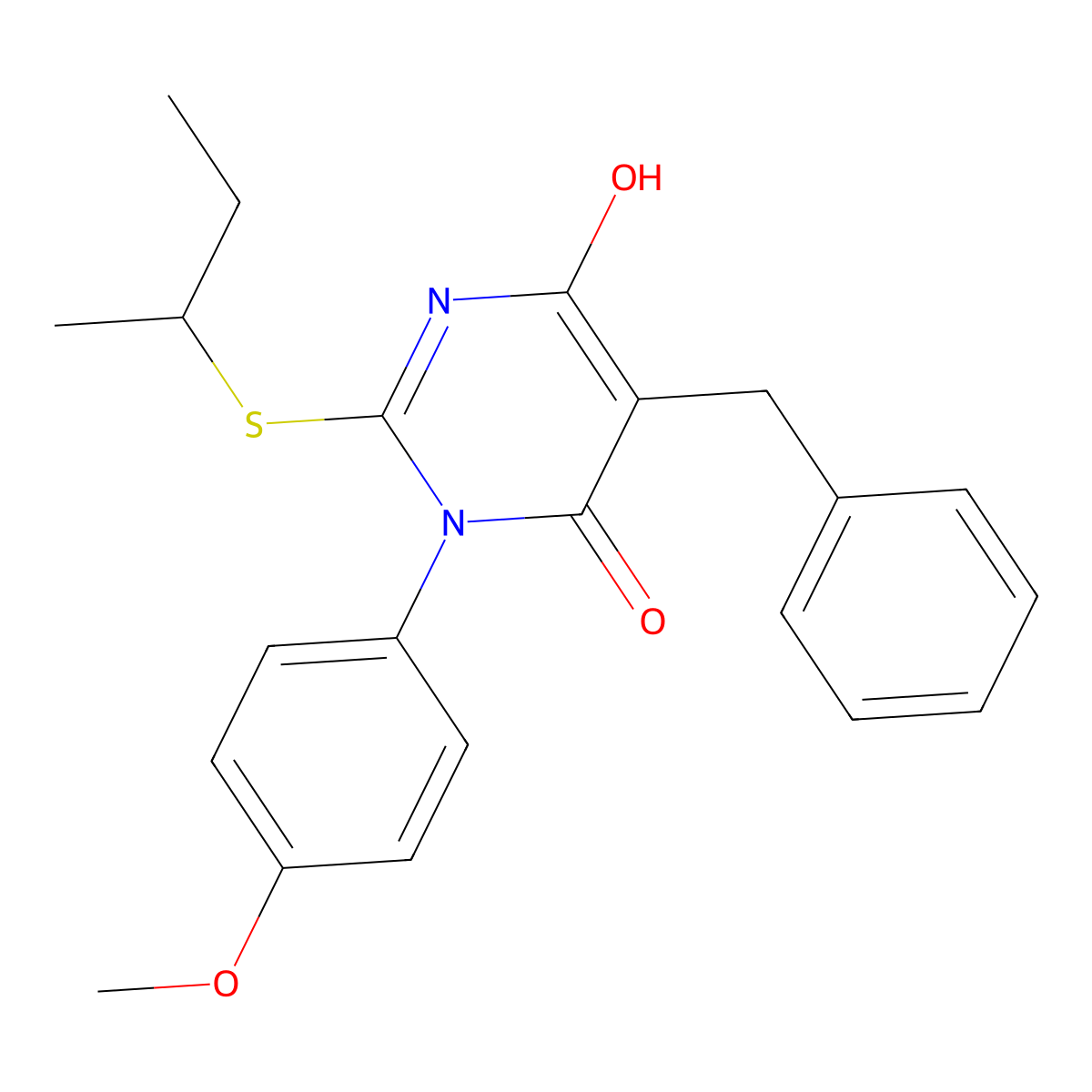 5-benzyl-2-(butan-2-ylsulfanyl)-6-hydroxy-3-(4-methoxyphenyl)pyrimidin-4(3H)-one molecular structure, CAS 423748-03-2