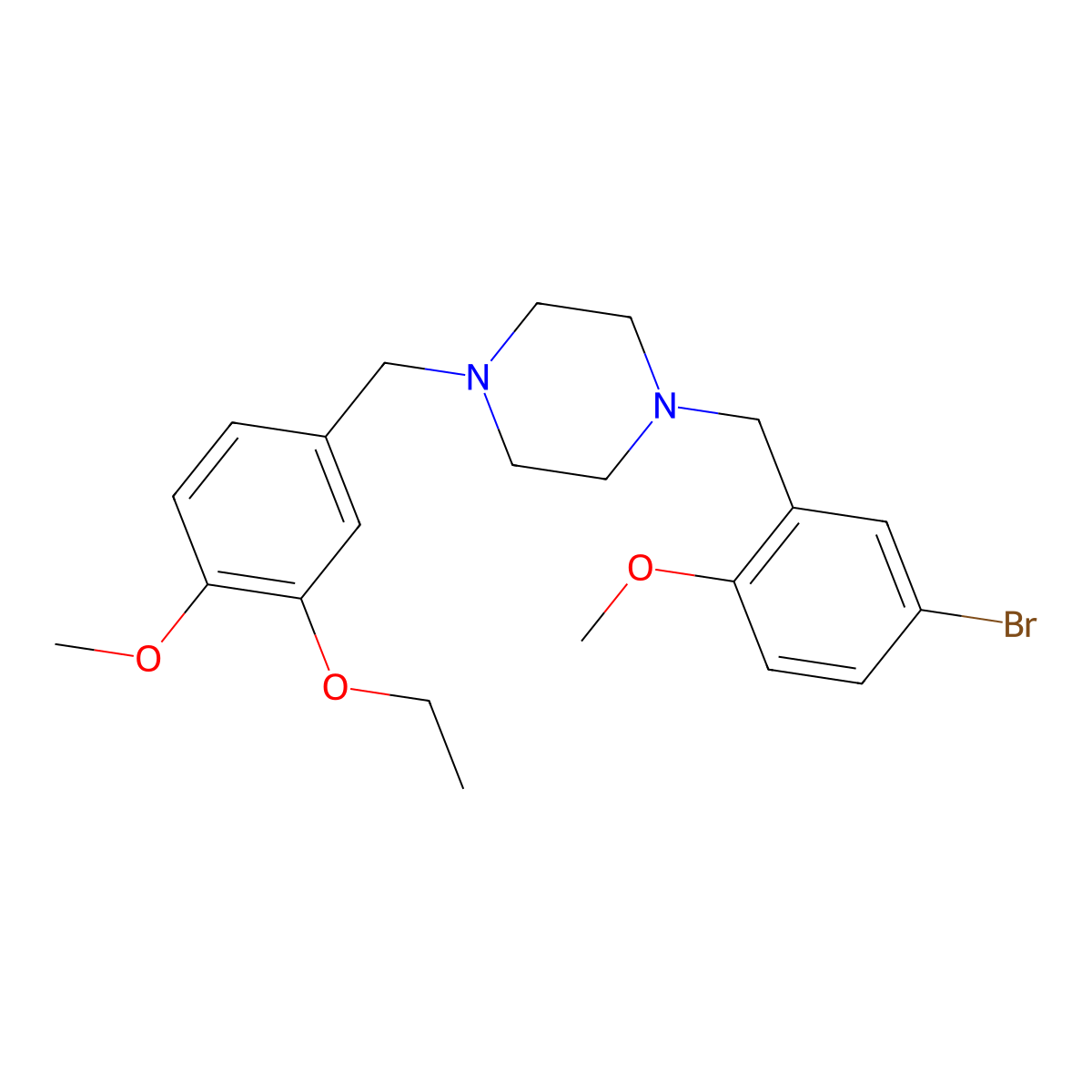 1-[(5-Bromo-2-methoxyphenyl)methyl]-4-[(3-ethoxy-4-methoxyphenyl)methyl]piperazine molecular structure, CAS 423748-08-7