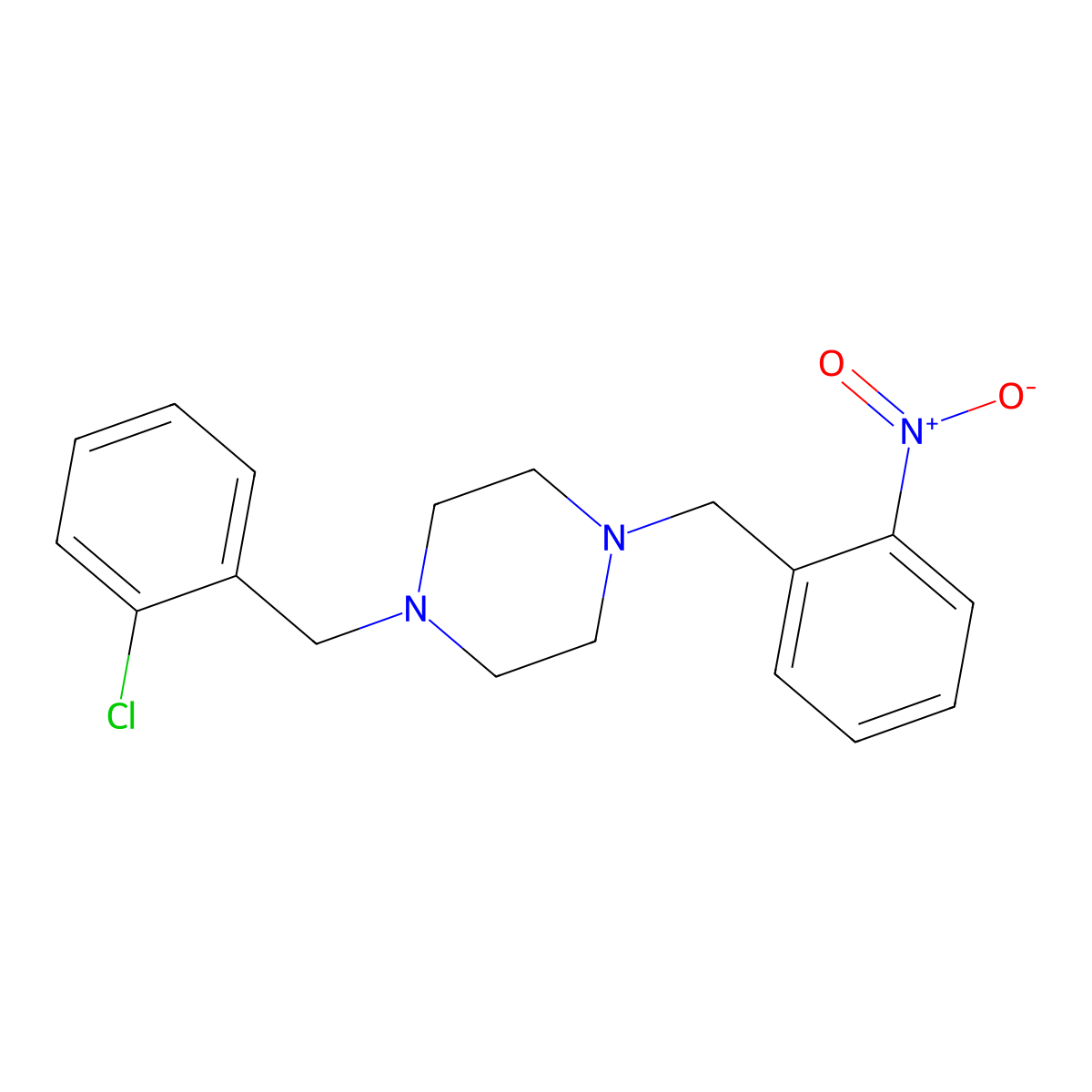 1-[(2-Chlorophenyl)methyl]-4-[(2-nitrophenyl)methyl]piperazine molecular structure, CAS 423748-42-9