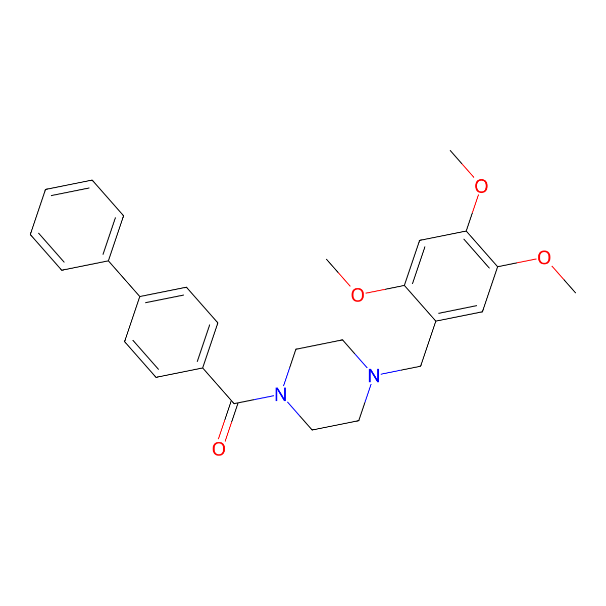 Biphenyl-4-yl[4-(2,4,5-trimethoxybenzyl)piperazin-1-yl]methanone molecular structure, CAS 423748-59-8