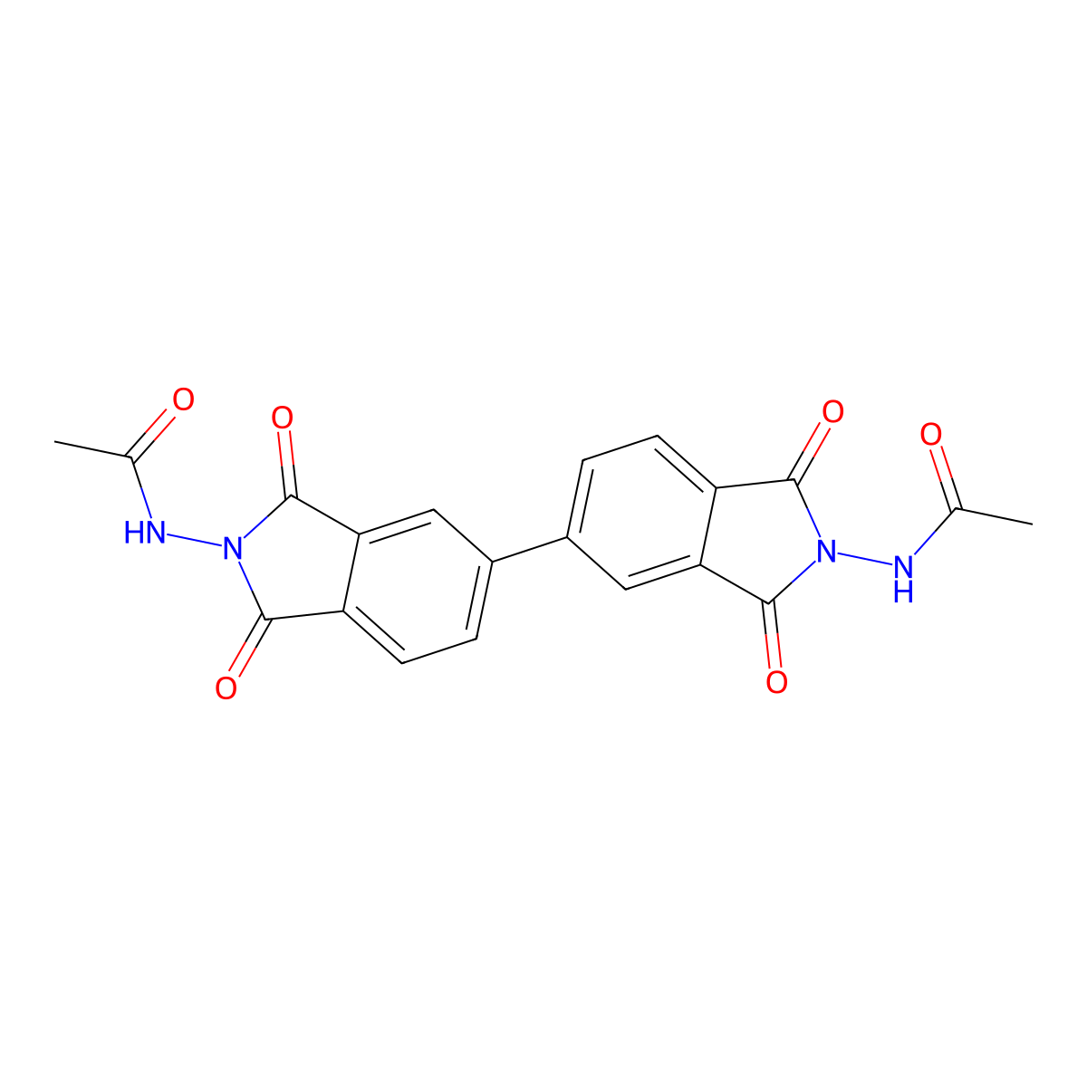 N-[5-(2-acetamido-1,3-dioxoisoindol-5-yl)-1,3-dioxoisoindol-2-yl]acetamide molecular structure, CAS 423748-60-1