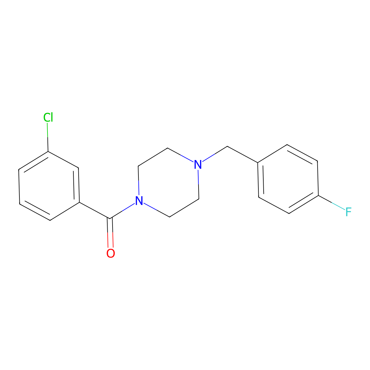 (3-Chlorophenyl)-[4-[(4-fluorophenyl)methyl]piperazin-1-yl]methanone molecular structure, CAS 423748-71-4