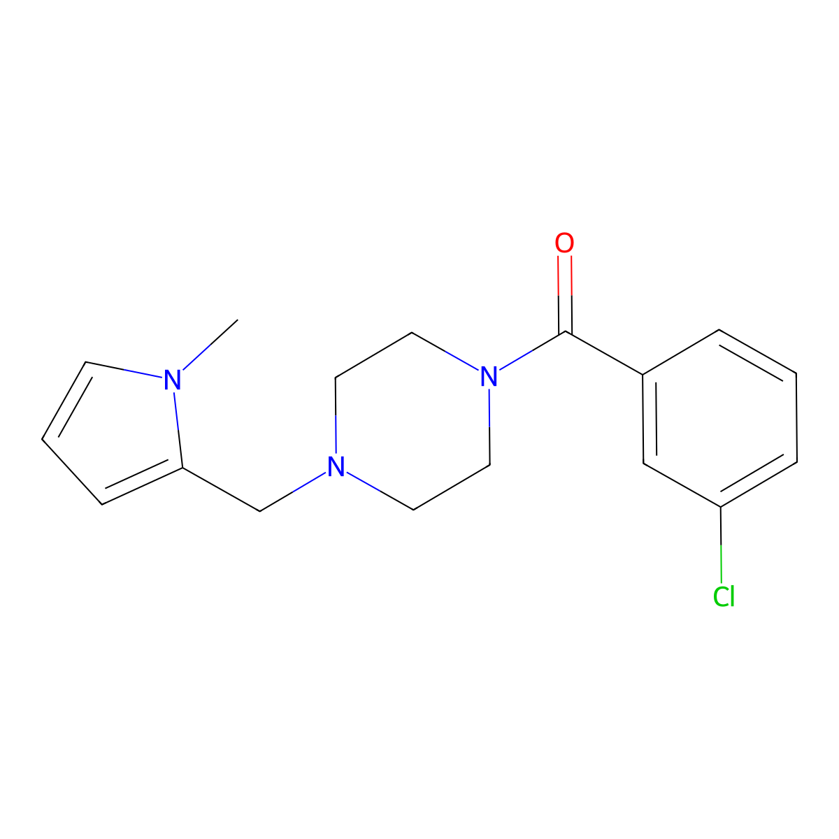 (3-Chlorophenyl)-[4-[(1-methylpyrrol-2-yl)methyl]piperazin-1-yl]methanone molecular structure, CAS 423748-79-2