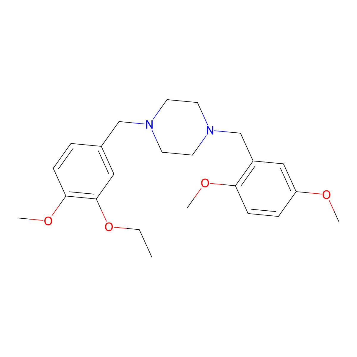 1-(2,5-Dimethoxybenzyl)-4-(3-ethoxy-4-methoxybenzyl)piperazine molecular structure, CAS 423748-96-3