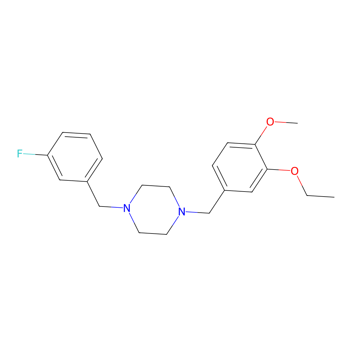 1-[(3-Ethoxy-4-methoxyphenyl)methyl]-4-[(3-fluorophenyl)methyl]piperazine molecular structure, CAS 423749-08-0