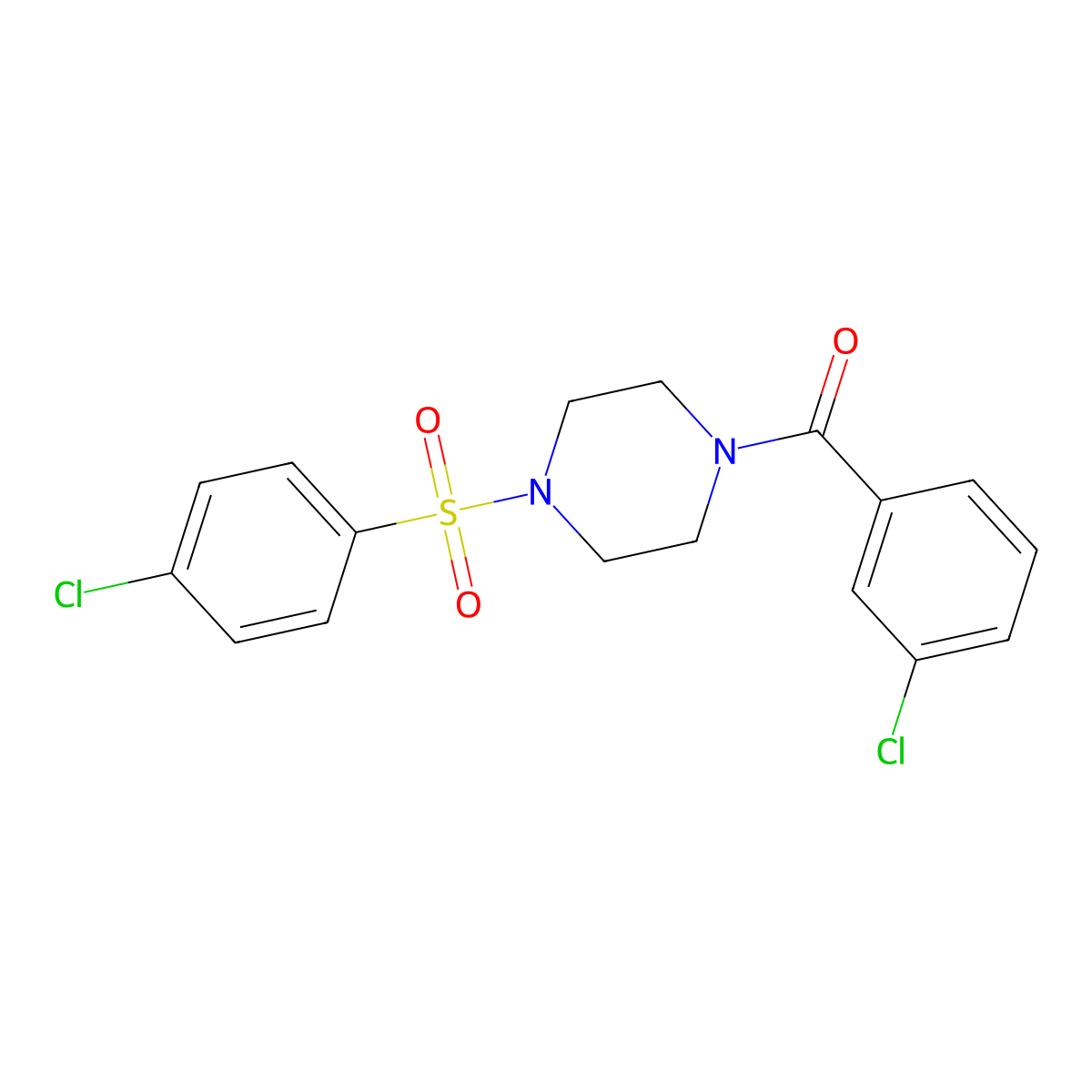 (3-Chlorophenyl)[4-[(4-chlorophenyl)sulfonyl]-1-piperazinyl]methanone molecular structure, CAS 423749-35-3