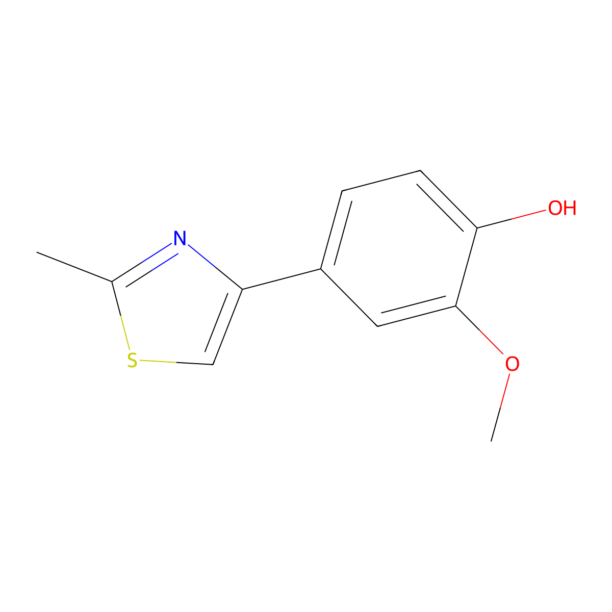 2-Methoxy-4-(2-methyl-1,3-thiazol-4-yl)phenol molecular structure, CAS 423749-36-4