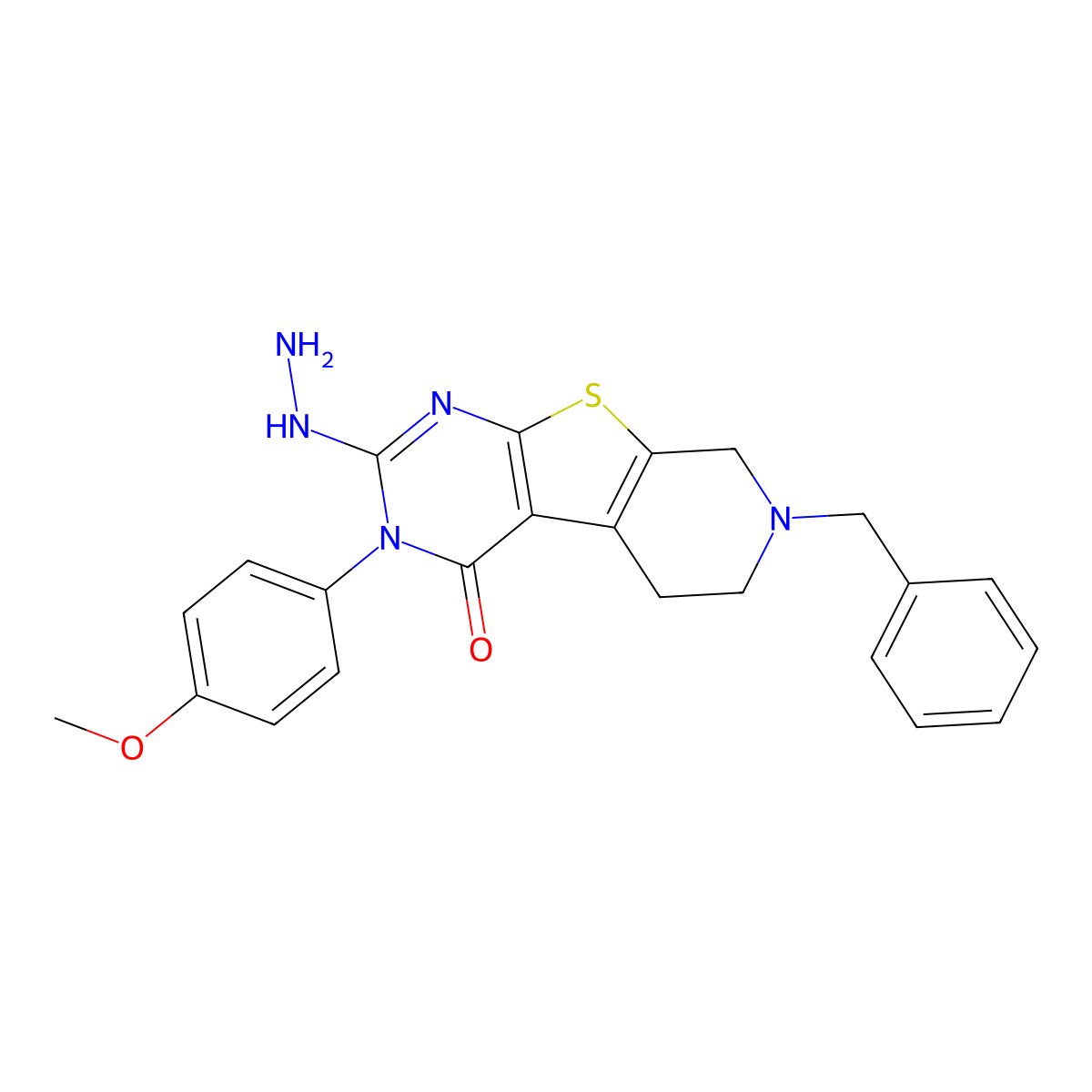 7-benzyl-2-hydrazinyl-3-(4-methoxyphenyl)-5,6,7,8-tetrahydropyrido[4',3':4,5]thieno[2,3-d]pyrimidin-4(3H)-one molecular structure, CAS 423749-48-8