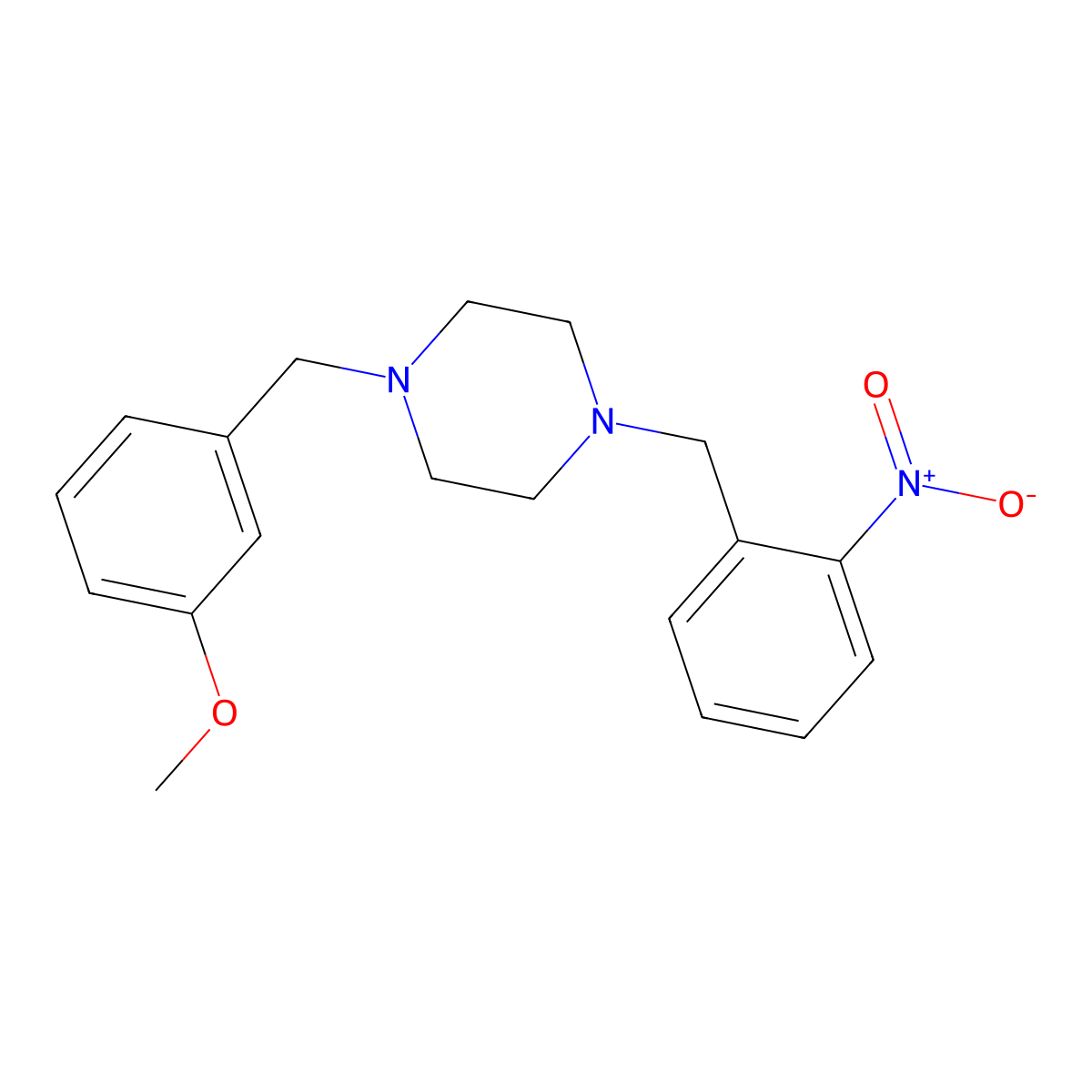 1-(3-Methoxybenzyl)-4-(2-nitrobenzyl)piperazine molecular structure, CAS 423749-60-4