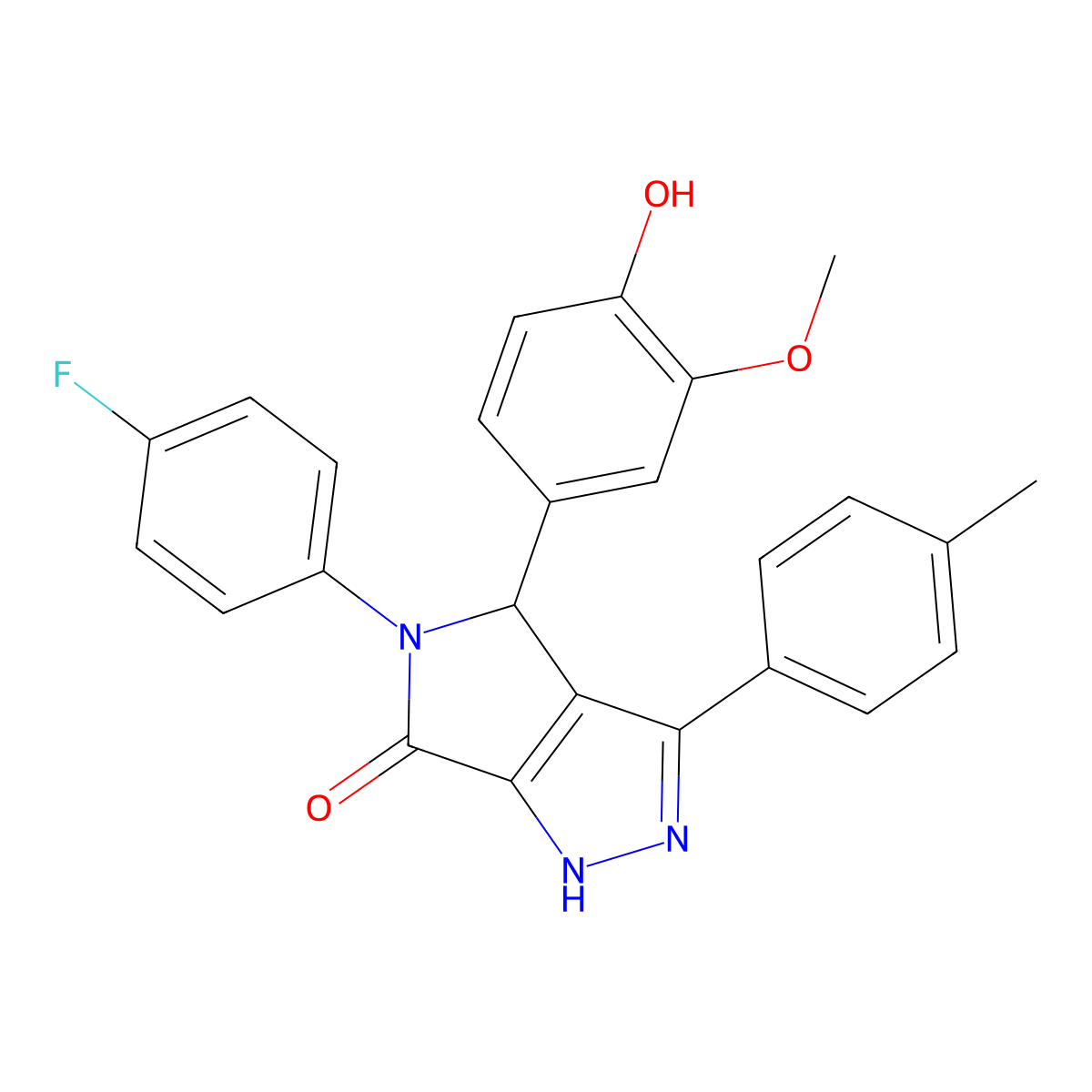 5-(4-Fluorophenyl)-4-(4-hydroxy-3-methoxyphenyl)-3-(4-methylphenyl)-1,4-dihydropyrrolo[3,4-c]pyrazol-6-one molecular structure, CAS 423749-62-6