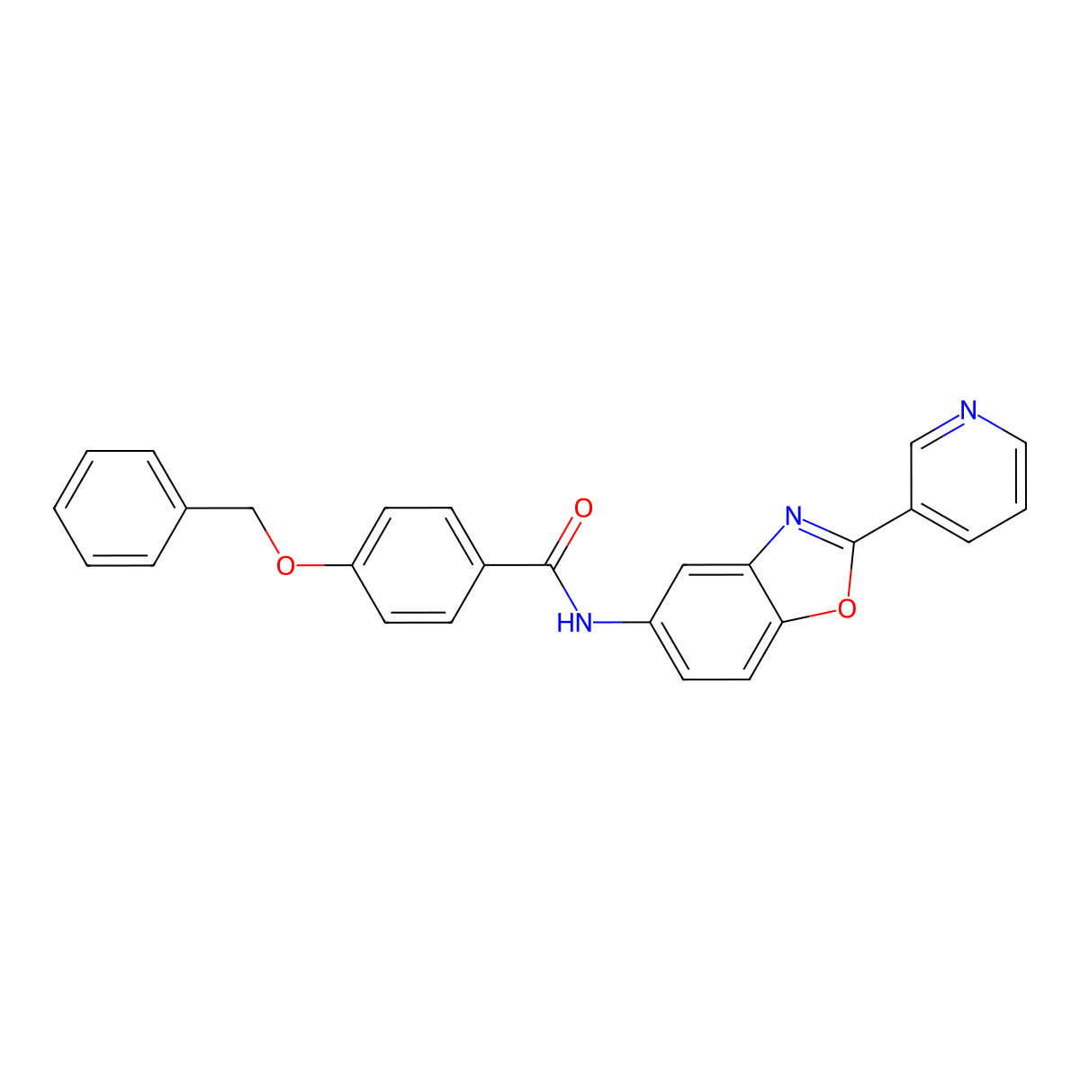 4-phenylmethoxy-N-(2-pyridin-3-yl-1,3-benzoxazol-5-yl)benzamide molecular structure, CAS 423749-69-3