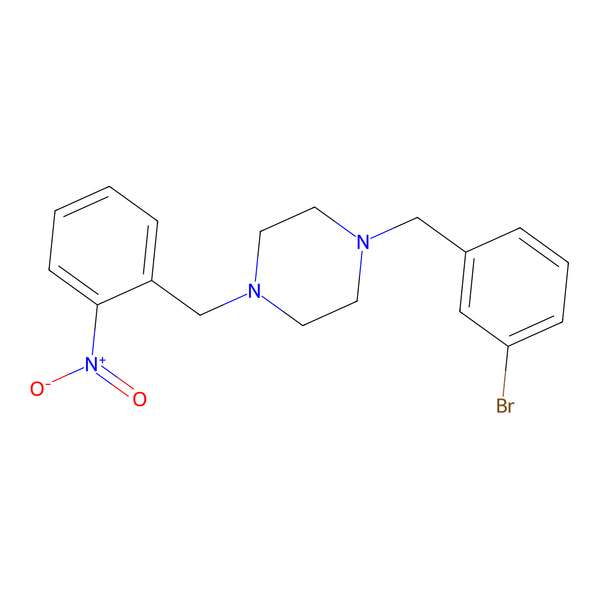 1-[(3-Bromophenyl)methyl]-4-[(2-nitrophenyl)methyl]piperazine molecular structure, CAS 423749-76-2