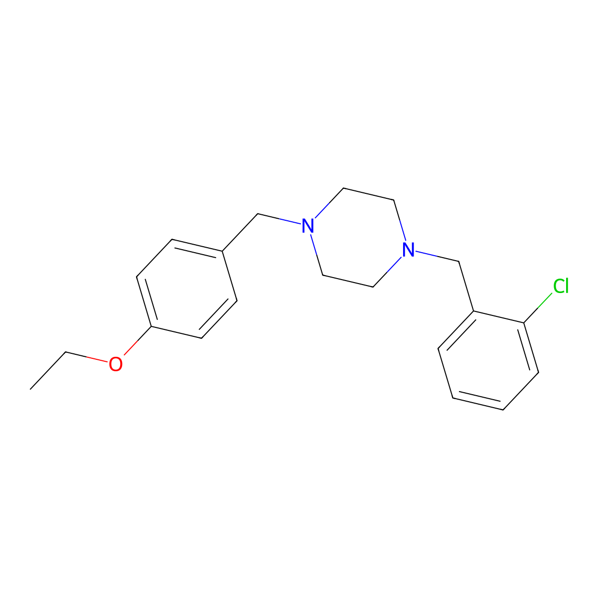 1-[(2-Chlorophenyl)methyl]-4-[(4-ethoxyphenyl)methyl]piperazine molecular structure, CAS 423749-82-0