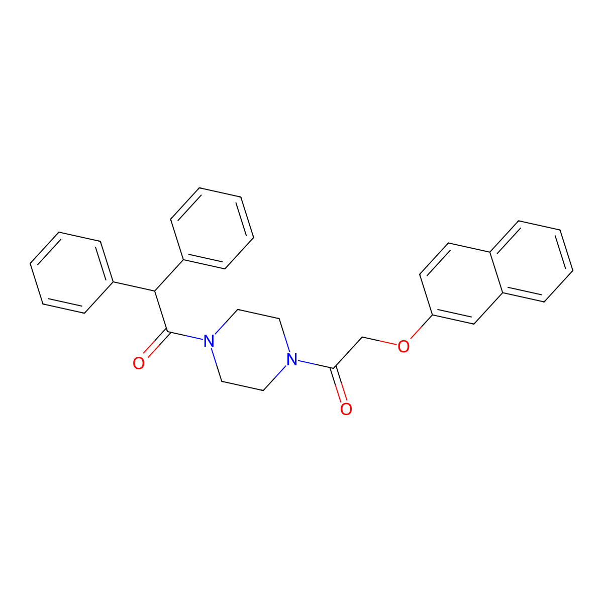 1-{4-[(Naphthalen-2-yloxy)acetyl]piperazin-1-yl}-2,2-diphenylethanone molecular structure, CAS 423749-84-2