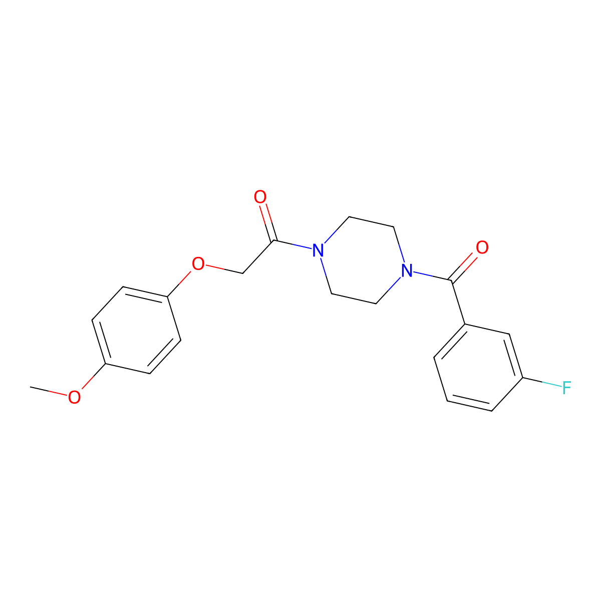 1-(3-Fluorobenzoyl)-4-[(4-methoxyphenoxy)acetyl]piperazine molecular structure, CAS 423750-27-0